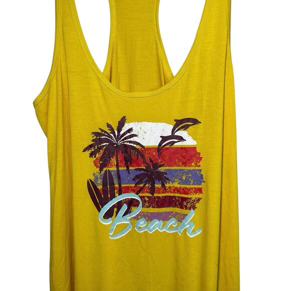 Joe Boxer Womens Yellow Swim Coverup Racer Back Tank Dress Beach Graphic Print L - Picture 4 of 9